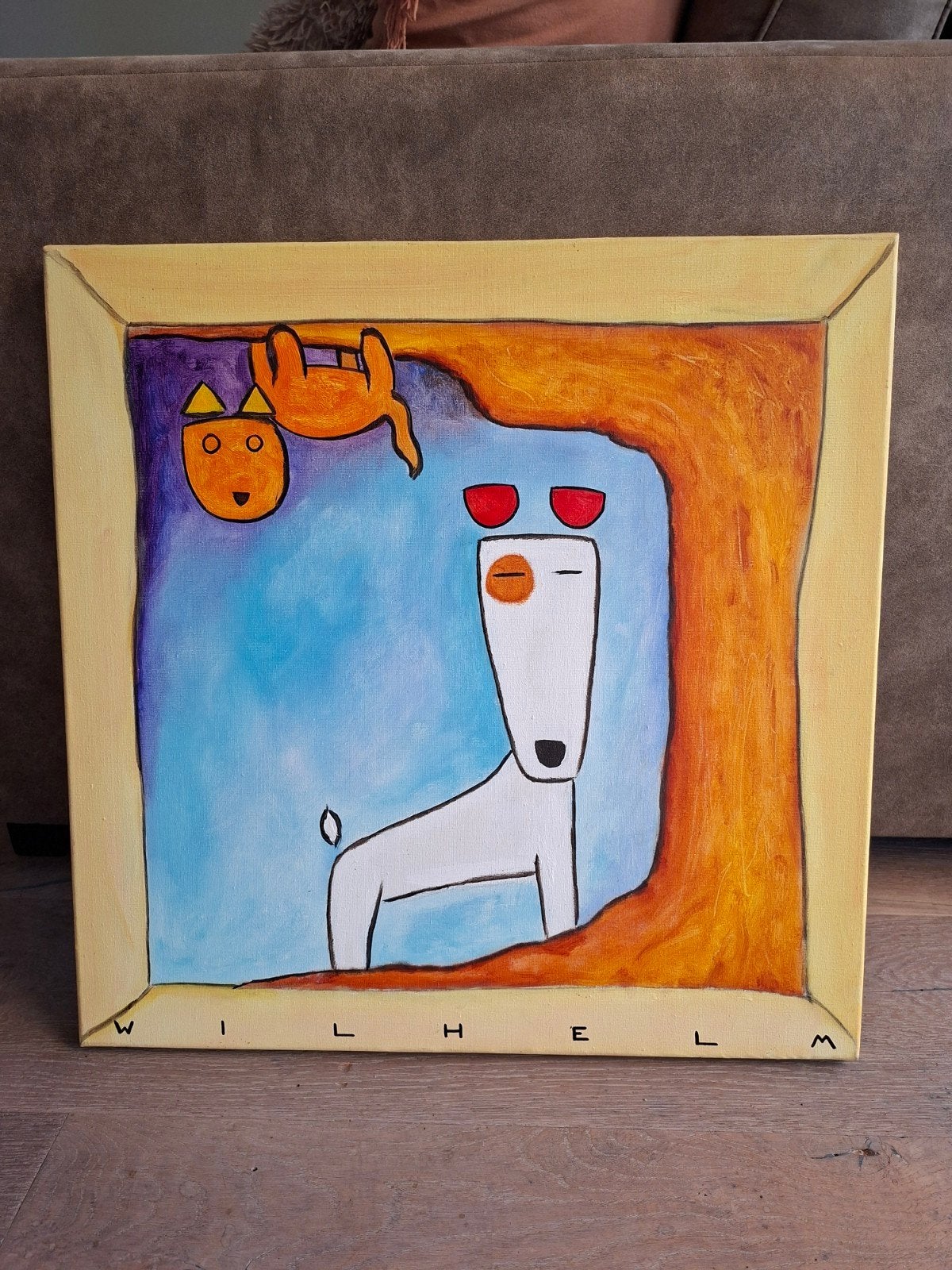 Franz Wilhelm, schilderij met hond en kat, Antiek en Kunst, Kunst | Schilderijen | Modern, Ophalen of Verzenden