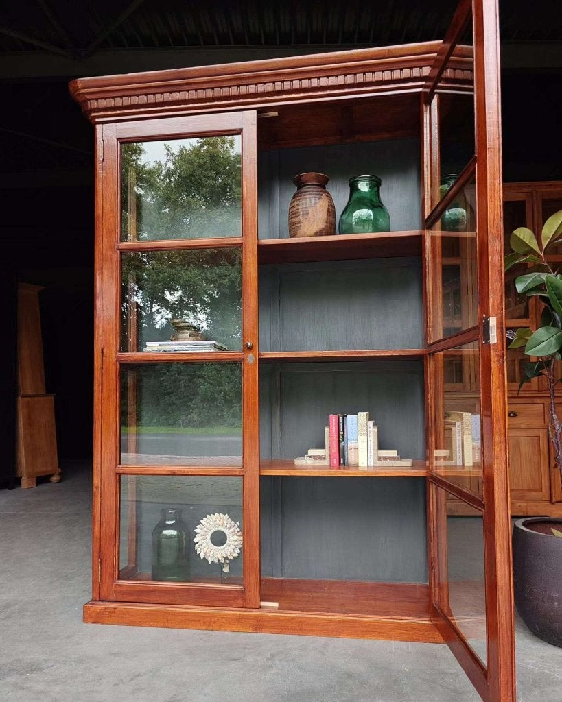 Antieke eikenhouten vitrinekast | Servieskast, Vitrine #7350, Ophalen of Verzenden
