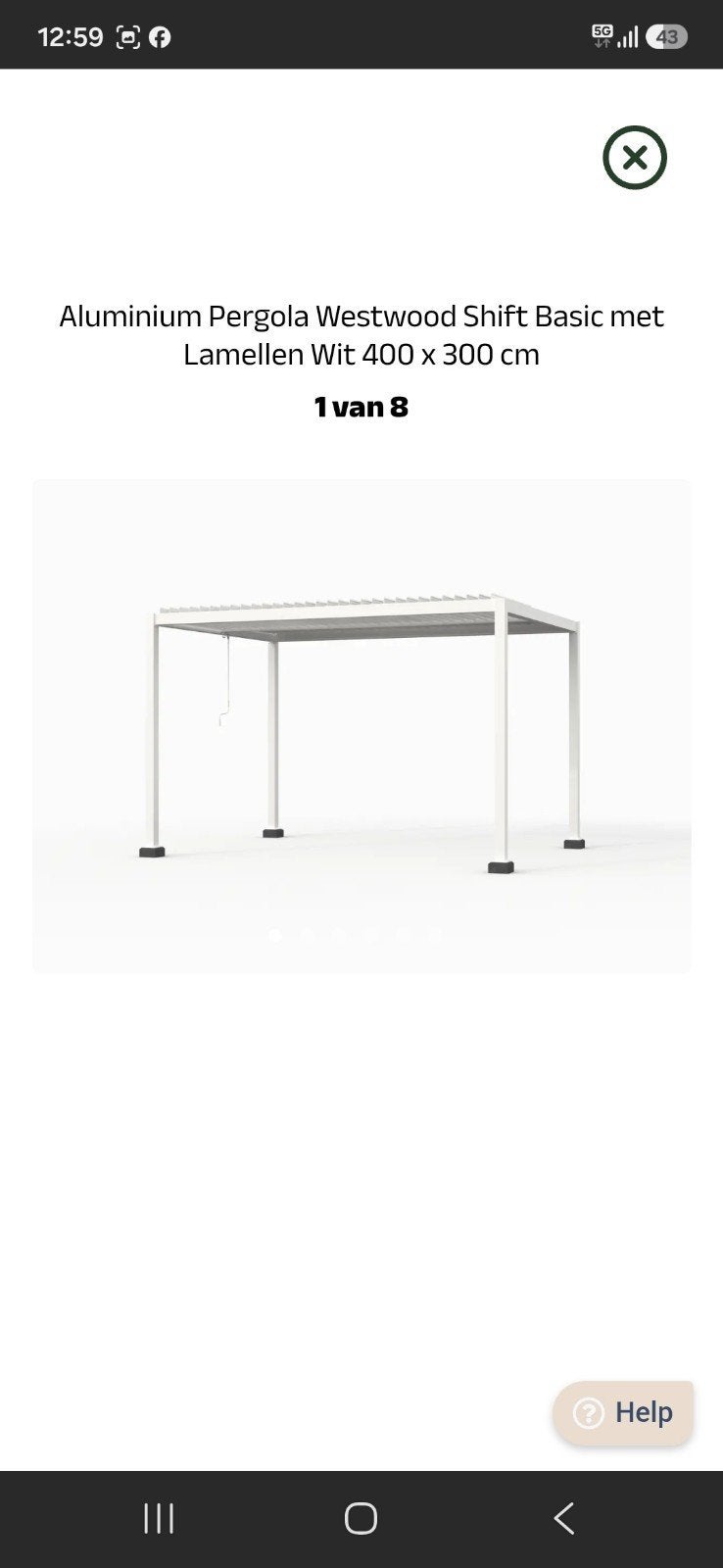 Aluminium Pergola Westwood Shift Basic met Lamellen Wit, Ophalen, Zo goed als nieuw, Tuinpaviljoen