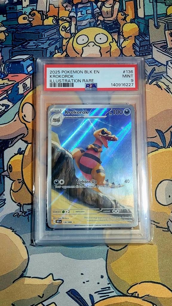 Krokorok Illustration Rare PSA 9 Pokemon Kaart, Ophalen of Verzenden, Zo goed als nieuw, Losse kaart