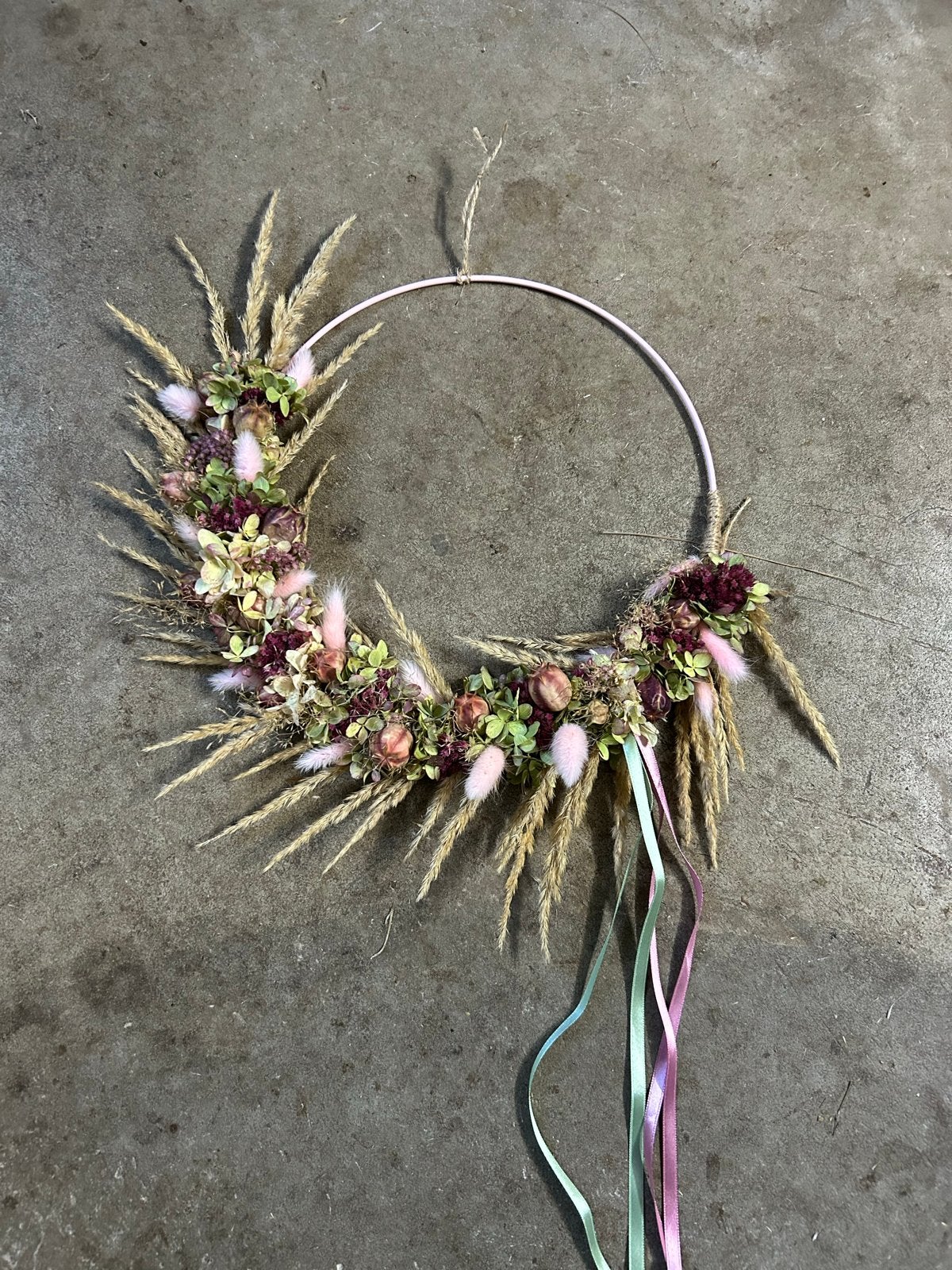 Metalen ring met droogbloemen - 25 cm doorsnee, Ophalen, Metaal, Wandhanger, Meerkleurig