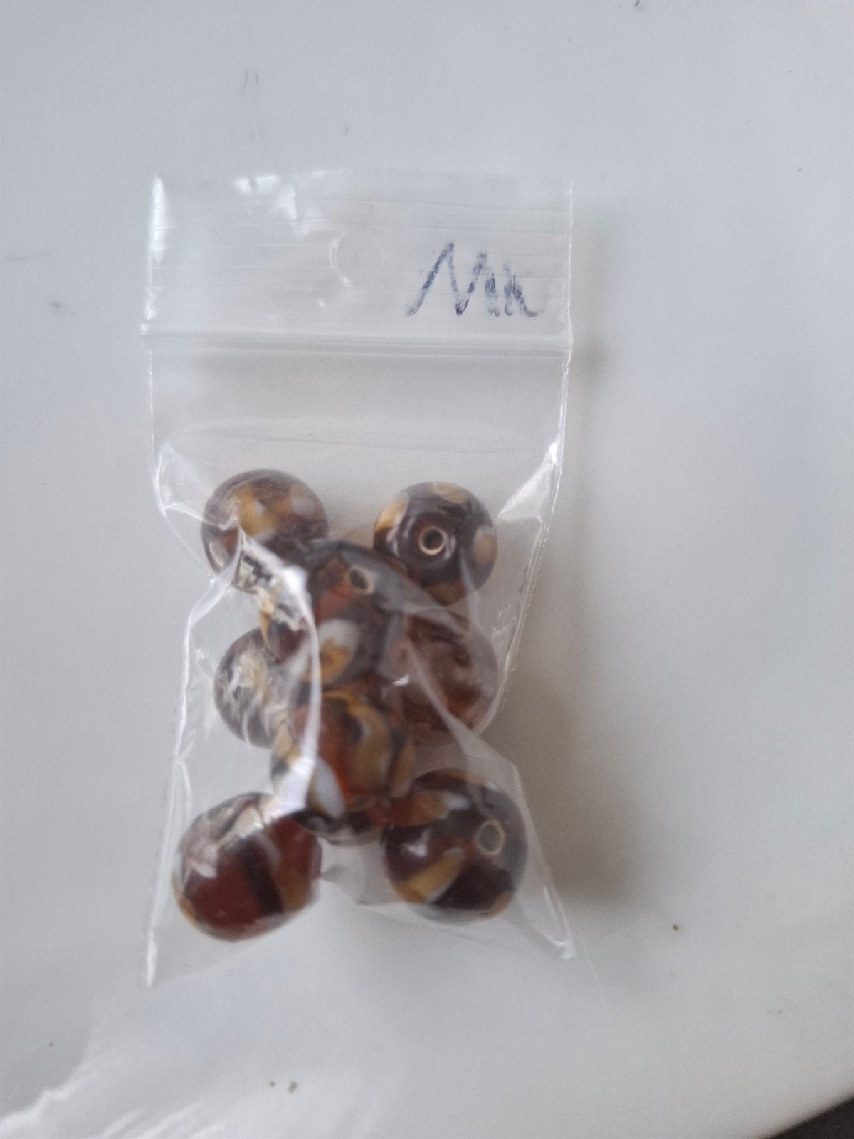9 stuks 11/12 mm lampwork glaskralen bruin wit oranje kralen, Kraal, -, -, Nieuw
