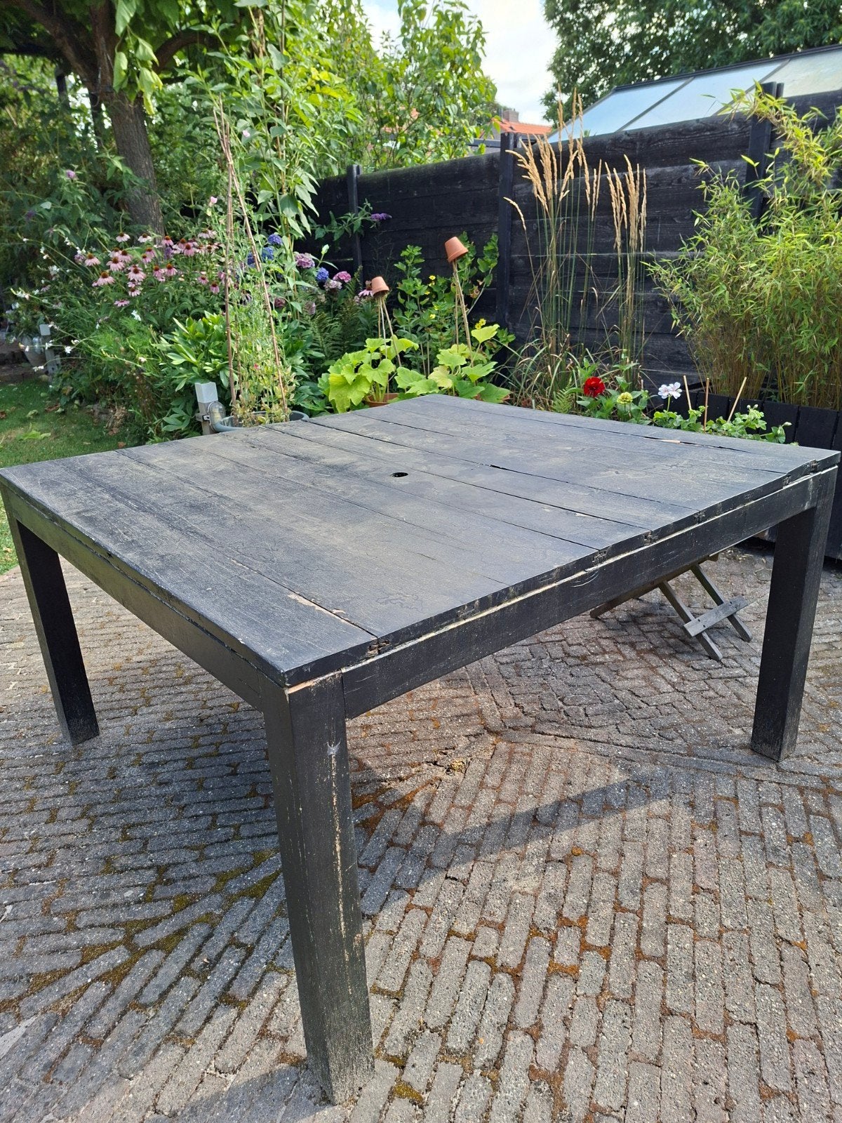 Stevige houten tuintafel - Zwart, Ophalen, Gebruikt, Vierkant, Hout