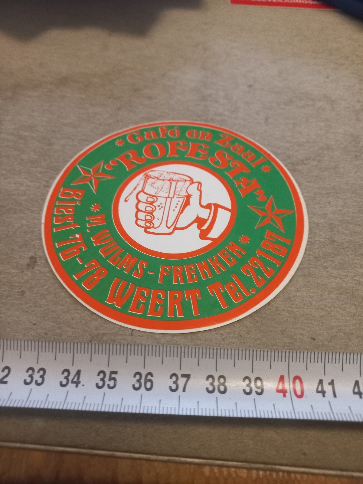 Vintage sticker Café en Zaal Rofesta Weert, Ophalen of Verzenden, Gebruikt, Bedrijf of Vereniging