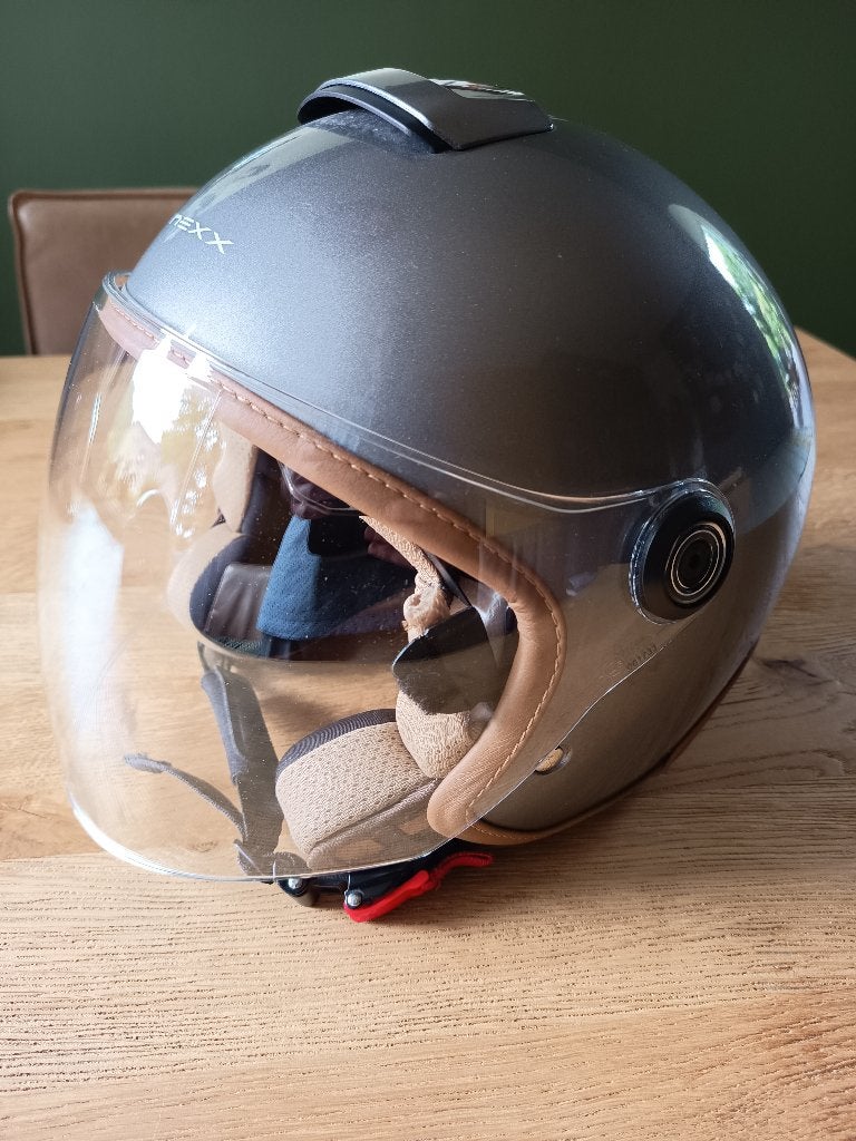 ALS NIEUW! - Retro open helm met vizier en zonneklep, Ophalen of Verzenden, Zo goed als nieuw, Small, Overige merken