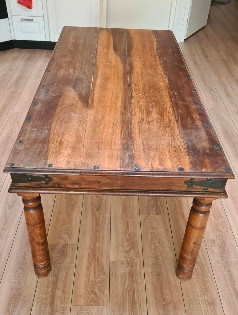 Eettafel salontafel massief en eetkamerstoelen en hoekbank, Huis en Inrichting, Tafels | Eettafels, Ophalen, Gebruikt, Teakhout