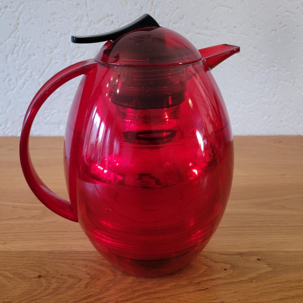 Emsa Melody retro thermoskan rood doorschijnend 1 liter, Theepot/fluitketel, Ophalen of Verzenden, Zo goed als nieuw, Rood