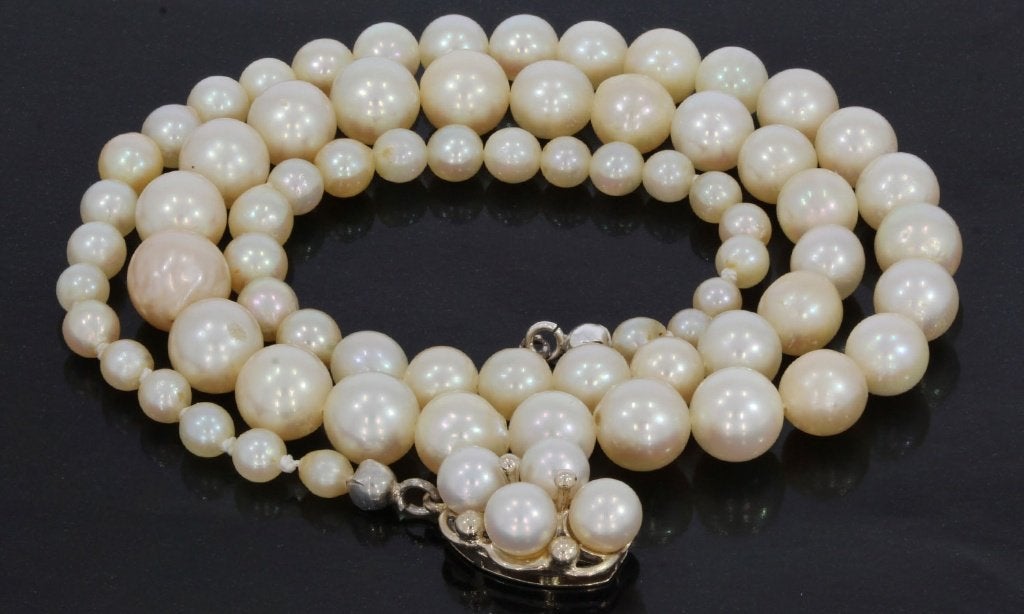 Fraaie parel ketting uniek 14k slot goud dames vintage, Ophalen of Verzenden, Goud, Ketting, Met edelsteen