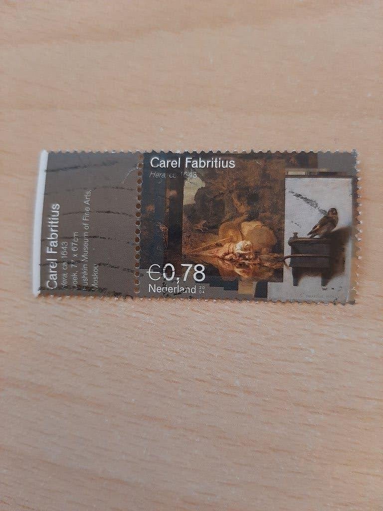 2004 Carel Fabritius met tab zegel 3, Postzegels en Munten, Postzegels | Nederland, Verzenden, Gestempeld