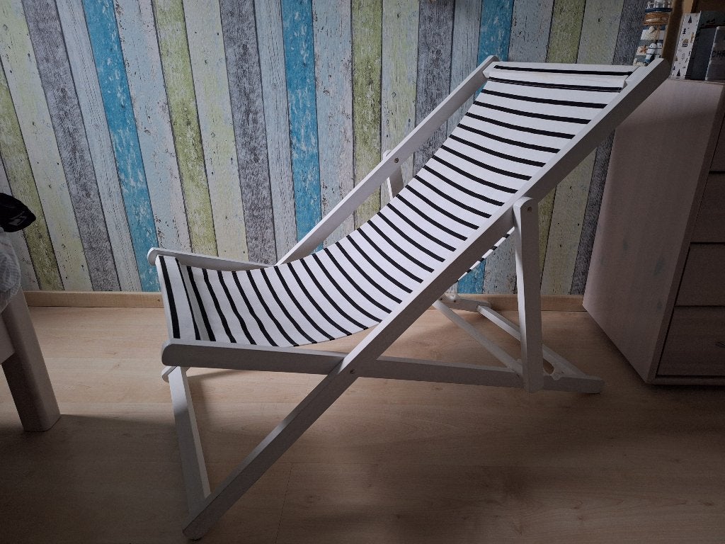 Leuke inklapbare verstelbare strandstoel, Tuin en Terras, Tuinstoelen, Ophalen, Zo goed als nieuw, Hout, Verstelbaar