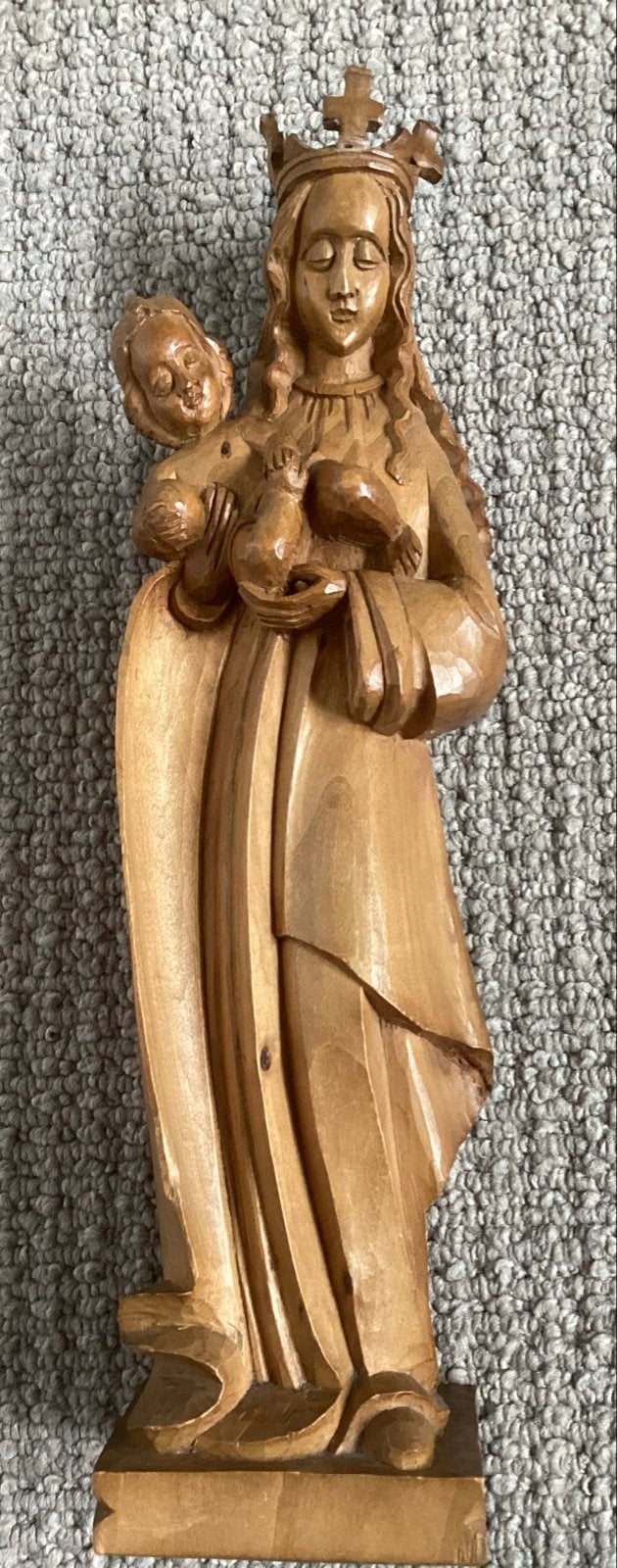 Antiek vruchtbomen houten Madonnabeeld met kind, Antiek en Kunst, Ophalen of Verzenden, Handgemaakt, 20 - 50 cm, Beeld