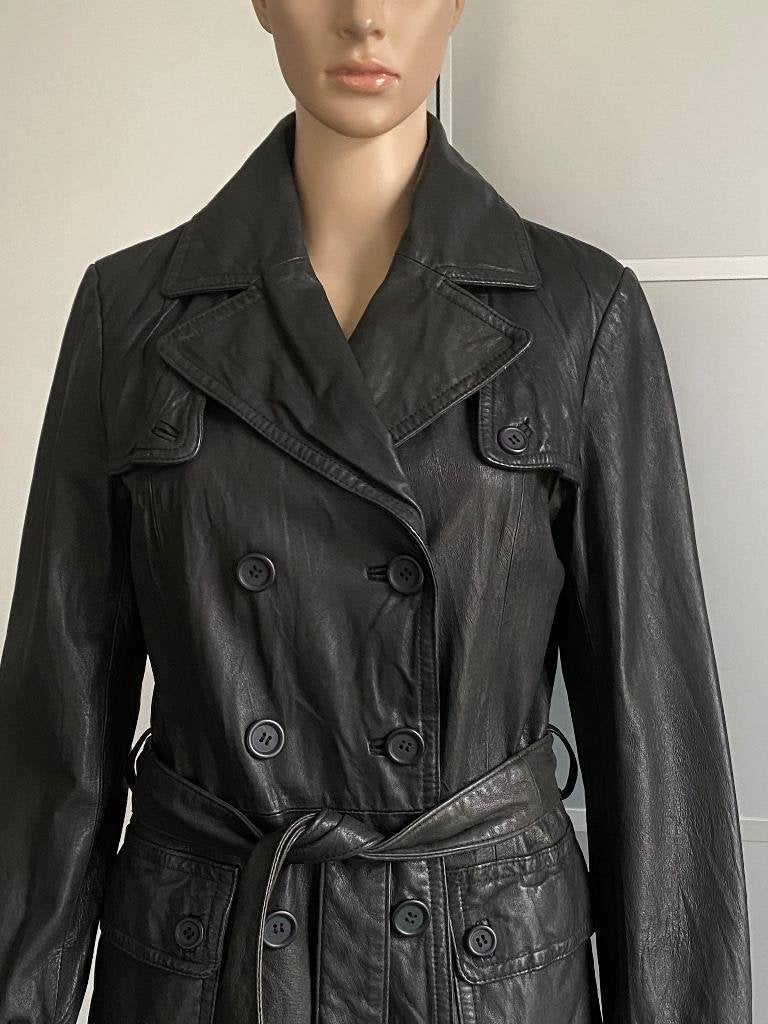 K14 lange echt-leren jas mt. 40=M winterjas trenchcoat leer, Kleding | Dames, Jassen | Winter, Maat 38/40 (M), Zwart, Jilani, Ophalen of Verzenden