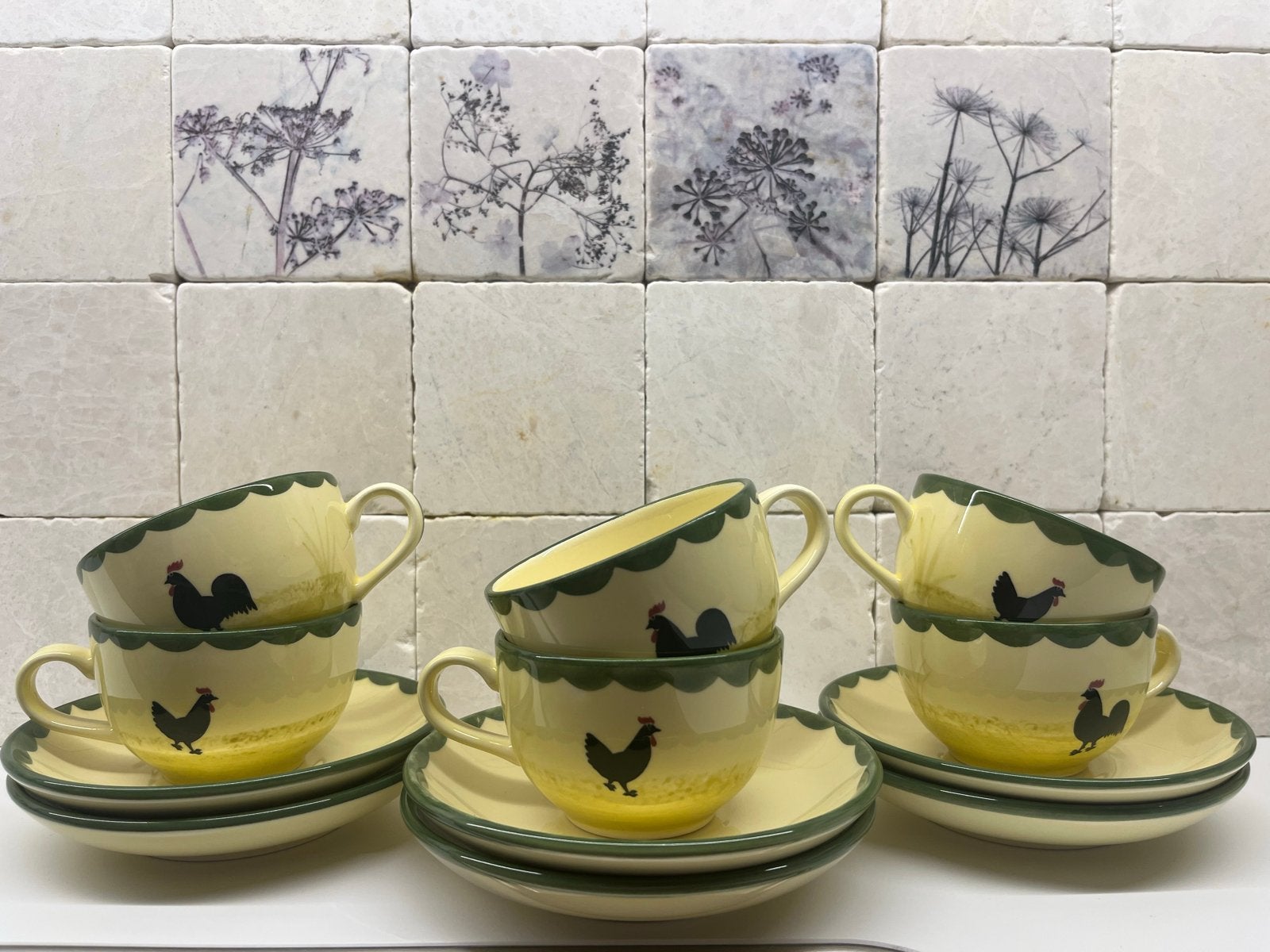Zeller Keramik 'Hahn und Henne' kop en schotel set (6 stuks), Huis en Inrichting, Keuken | Servies, Overige merken, Keramiek, Ophalen of Verzenden