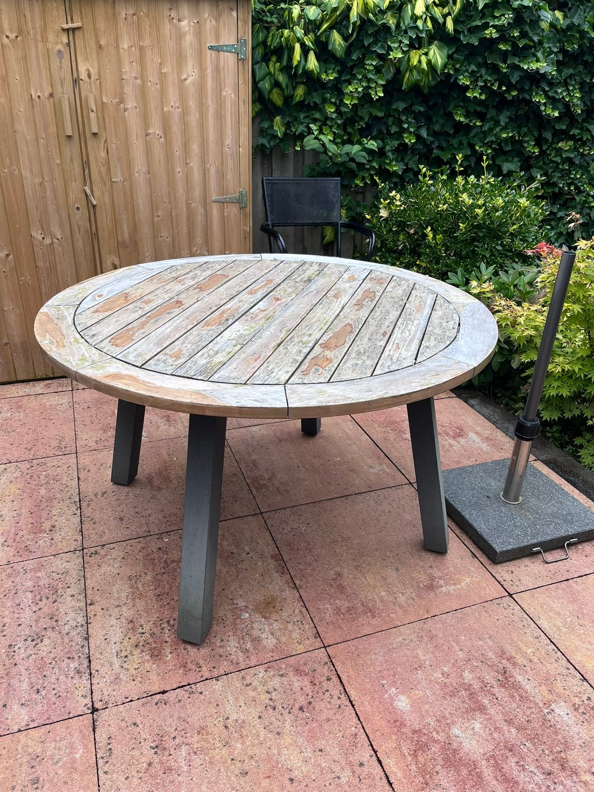 Ronde tuintafel, Tuin en Terras, Tuintafels, Ophalen, Gebruikt, Rond, Hout
