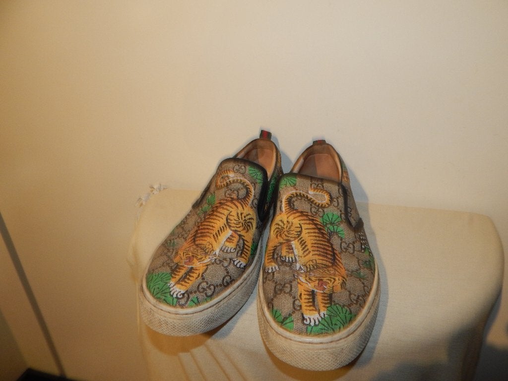 Gucci instappers monogram print tijger motief mt 10/43, Kleding | Heren, Schoenen, Loafers, Overige kleuren, Verzenden, Gucci