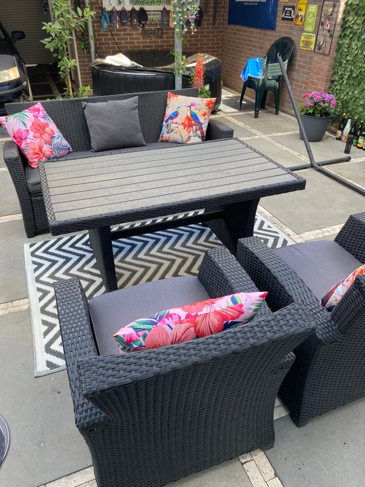 Wicker kunststof loungeset, Tuin en Terras, Ophalen, 5 zitplaatsen, Kunststof, Gebruikt