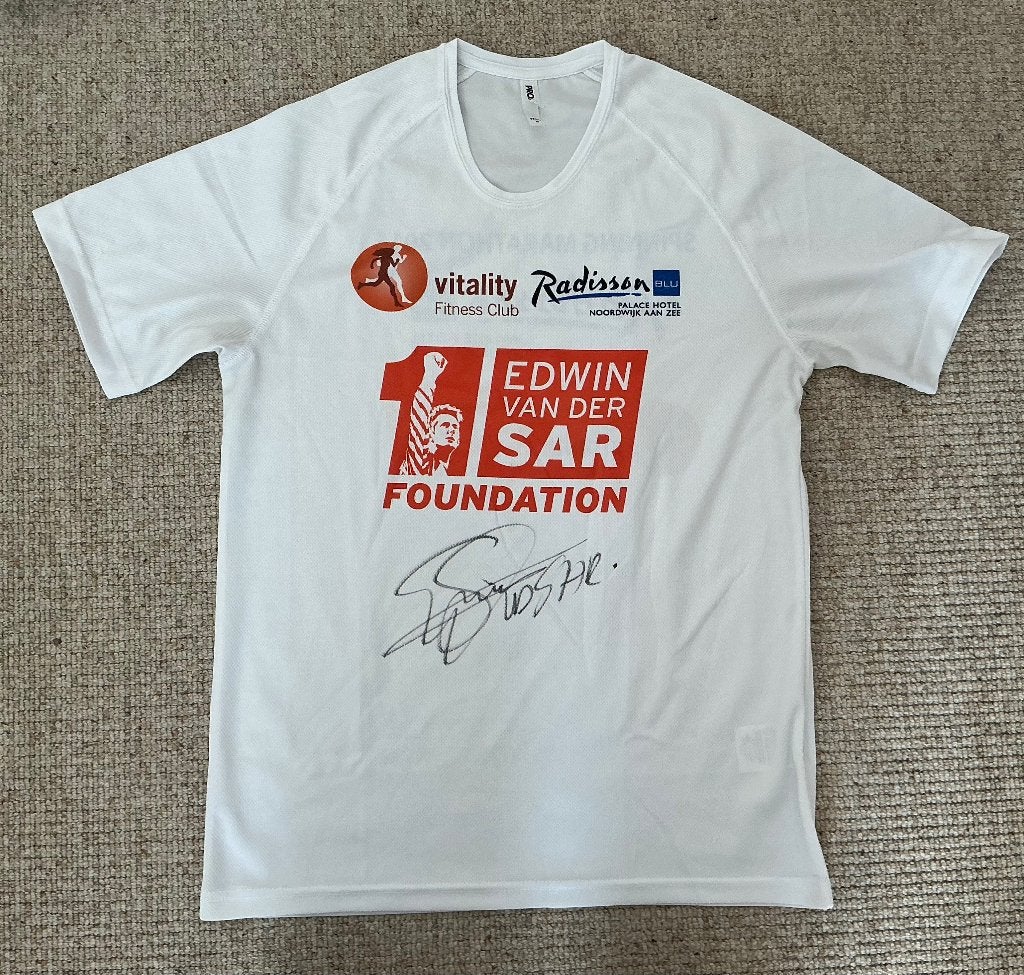T-shirt spinning 2015 met handtekening Edwin vd Sar, nieuw, Maat 48/50 (M), Wit, Nieuw, Ophalen of Verzenden