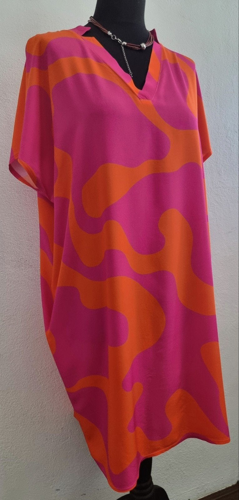 Italiaanse Viscose Jurk One Size S-XL, Kleding | Dames, Jurken, Maat 46/48 (XL) of groter, Nieuw, Oranje, Ophalen of Verzenden