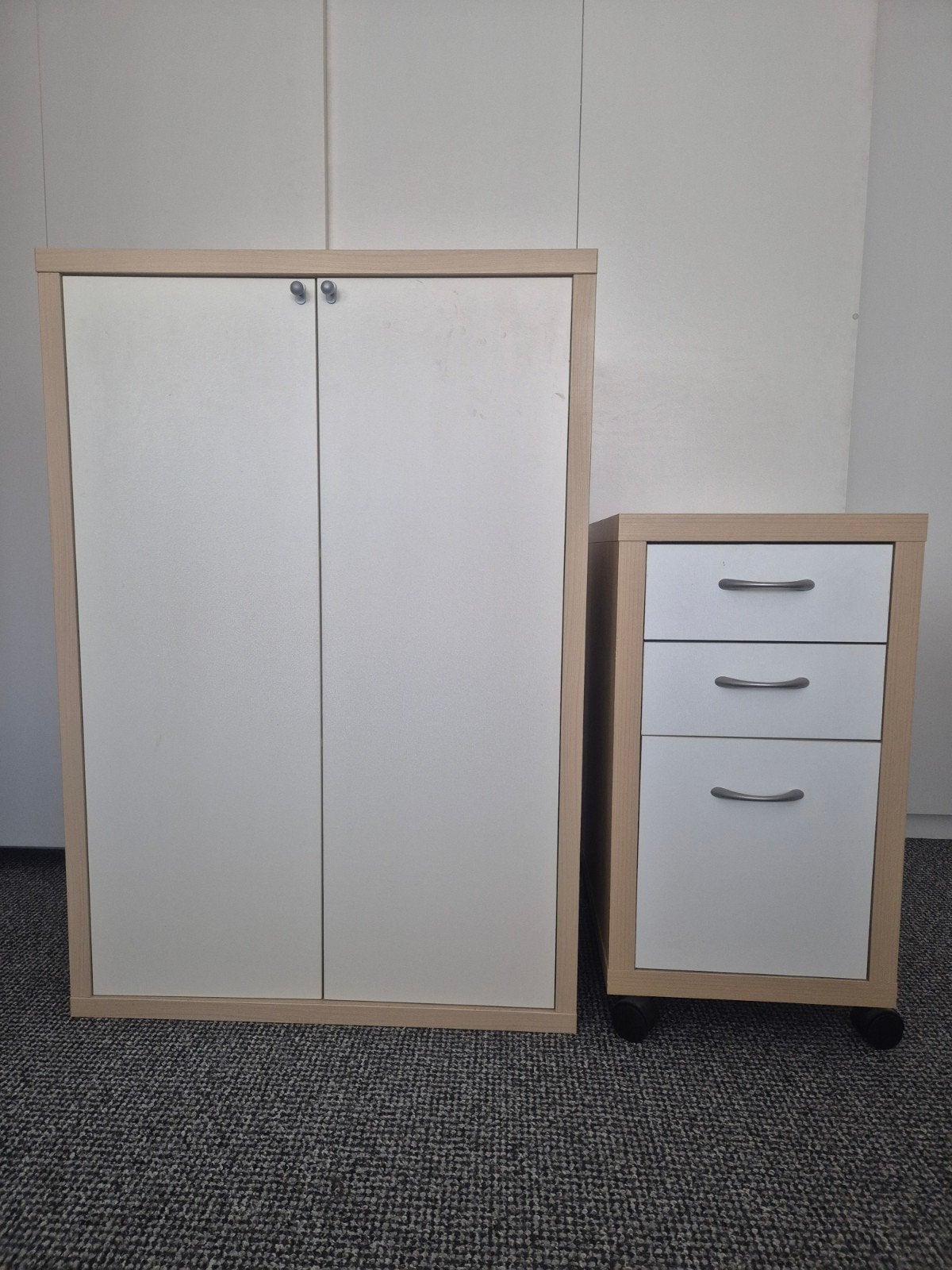 2 kasten en 1 ladeblok van Ikea in lichte houtkleur, Ophalen, Gebruikt, 100 tot 150 cm, 50 tot 100 cm