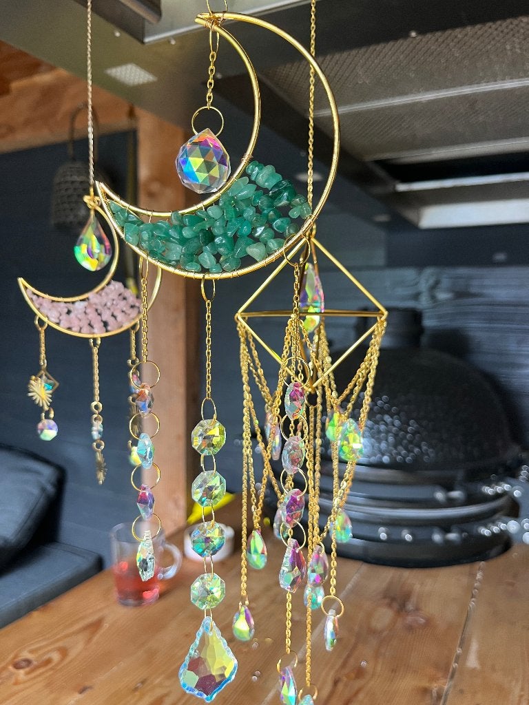 Maanvormige Suncatcher met Kristallen en Edelstenen, Antiek en Kunst, Ophalen of Verzenden