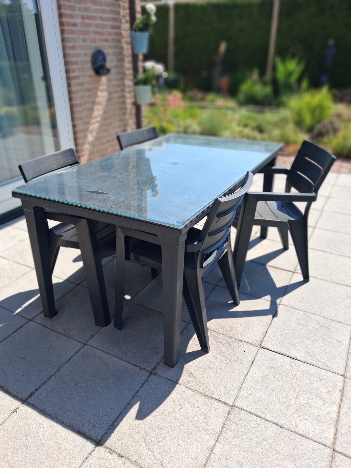 Tuin tafelset kunstof, Tuin en Terras, Ophalen, Zo goed als nieuw, Rechthoekig, Kunststof
