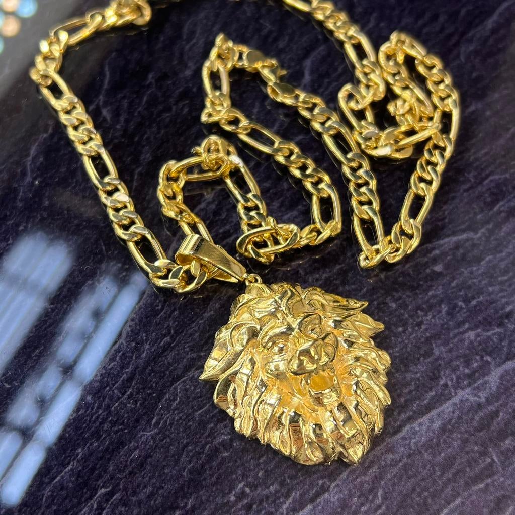 14 karaat gouden ketting figaro met leeuw kettinghanger, Ophalen of Verzenden, Zo goed als nieuw, Goud