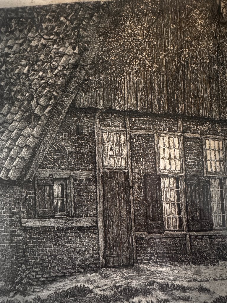 Ets 'Boerderij met put' van A. Hemelman (1883-1951), Antiek en Kunst, 54 cm, Ets, Ophalen of Verzenden, Landschap