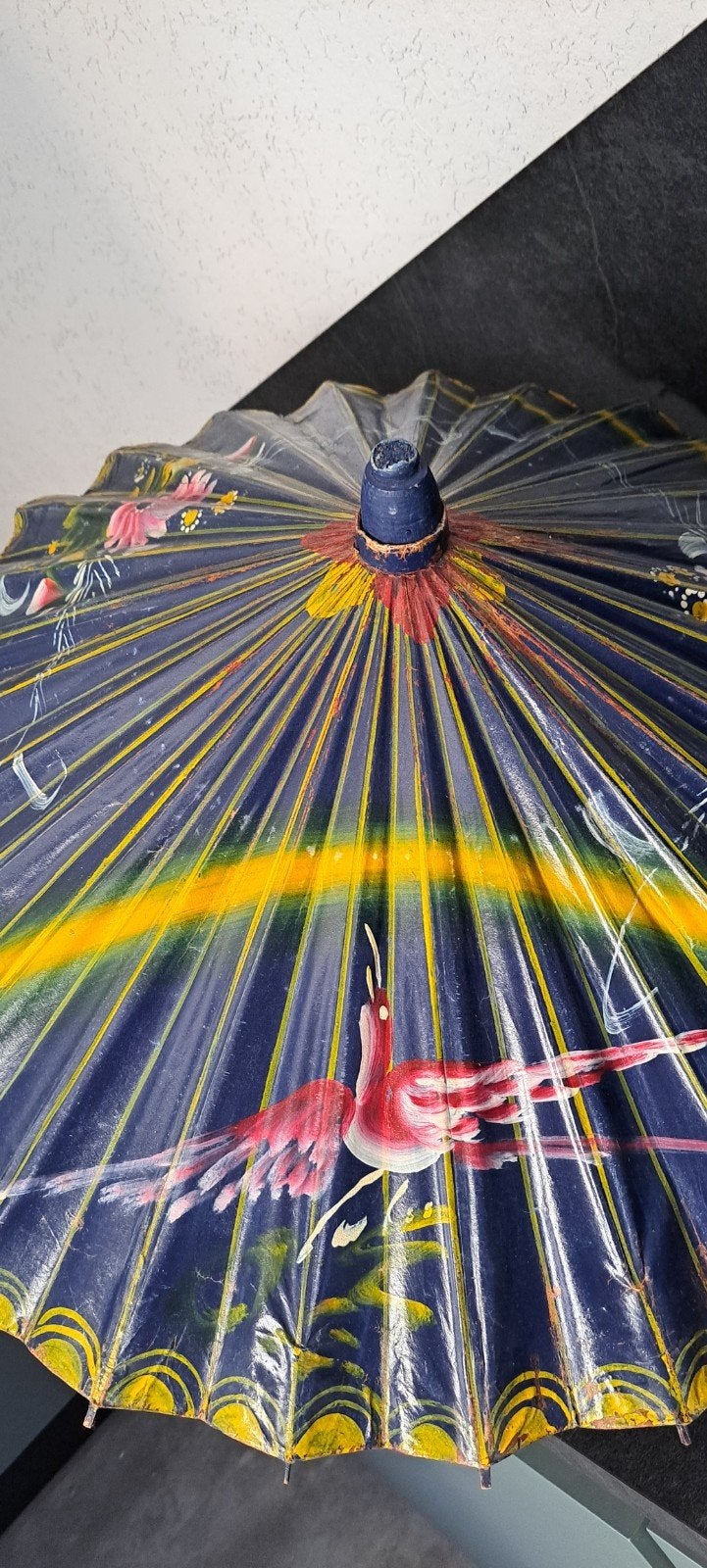 vintage handgeschilderde parasol, Ophalen of Verzenden, Gebruikt, Blauw