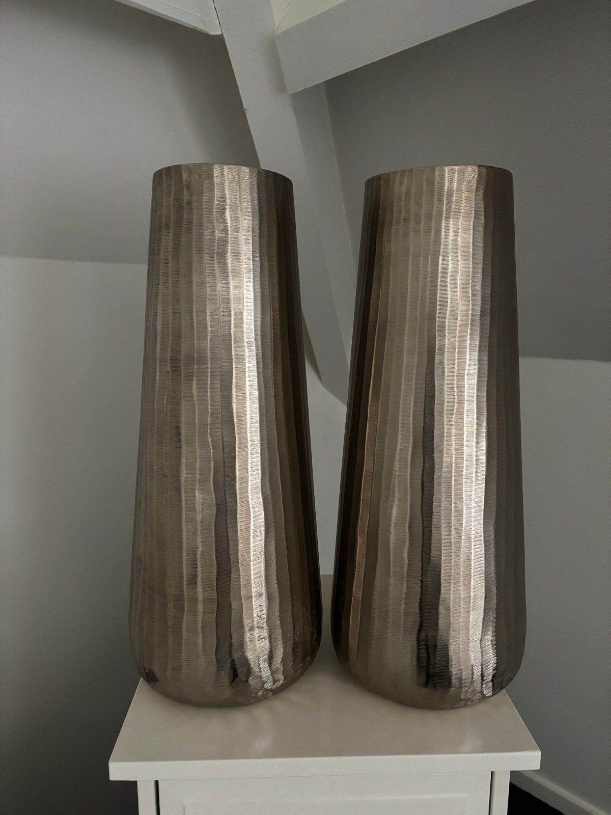 Set van 2 gouden vazen, 53cm hoog, 20cm doorsnee, Ophalen, Gebruikt, Met patroon/structuur, Metaal