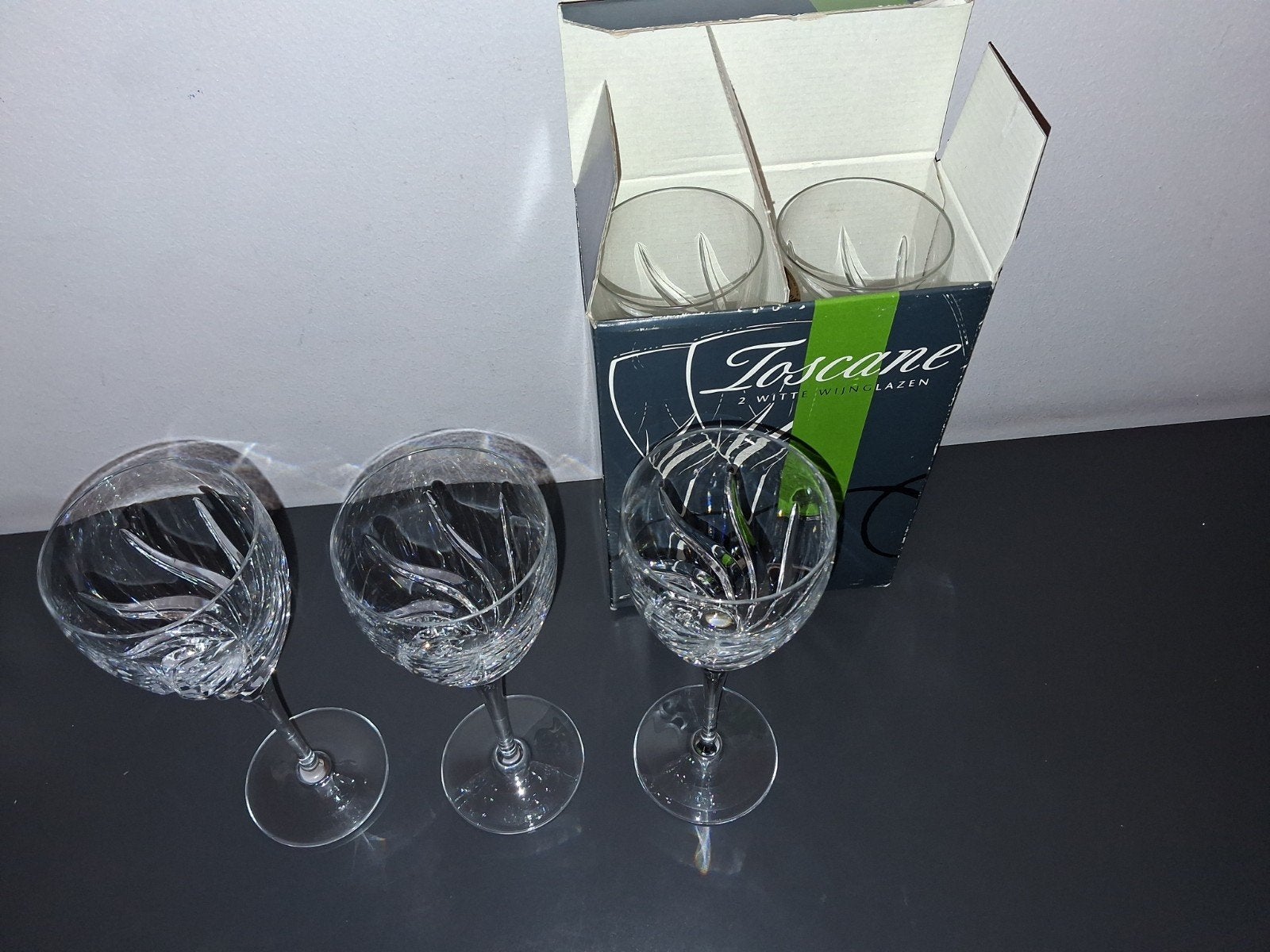 Toscane Wijnglazen wit 5 Kristallen Glazen albert heijn, Ophalen of Verzenden