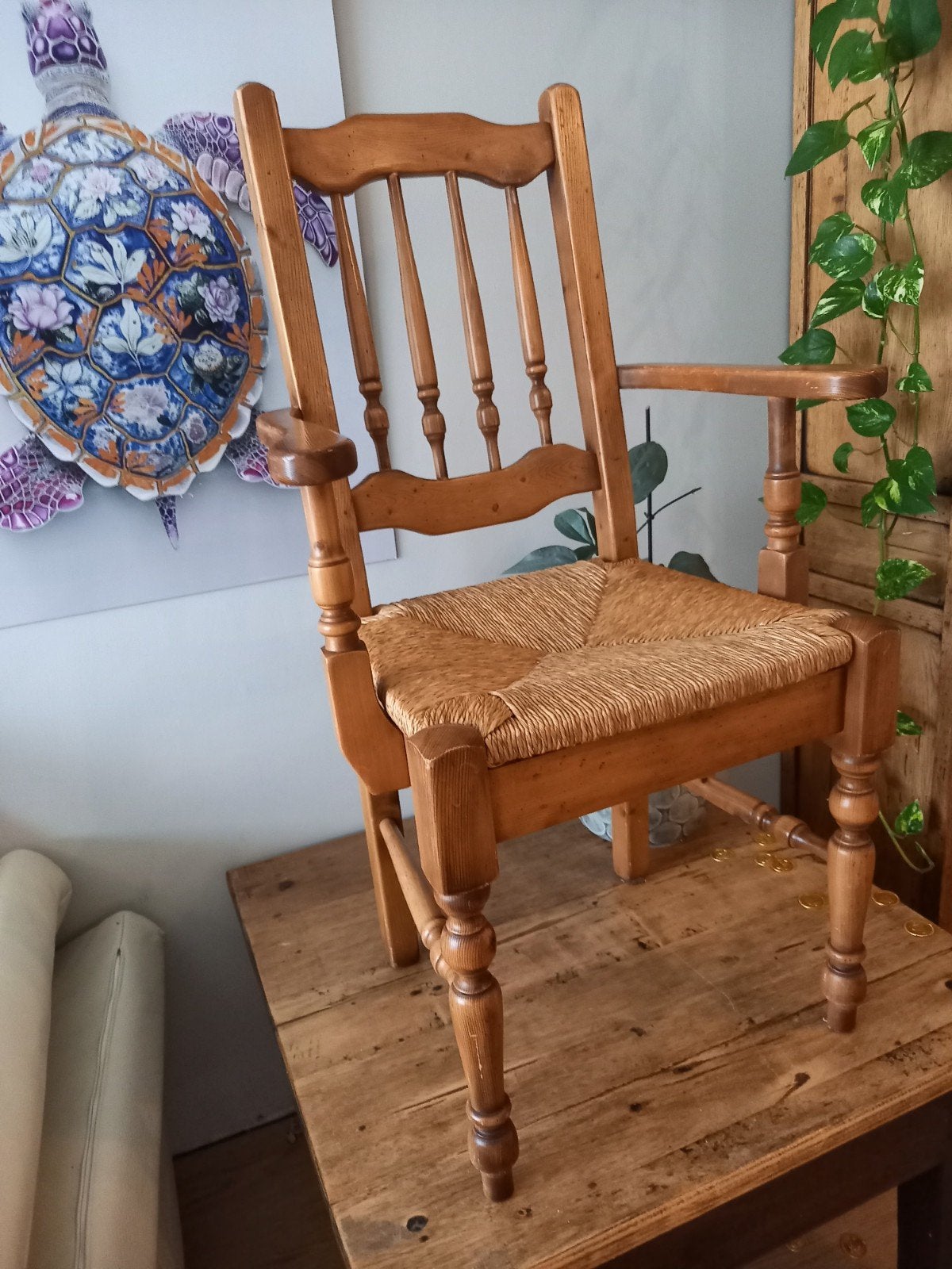 Grenenhouten stoelen met biezen zitting, Ophalen of Verzenden