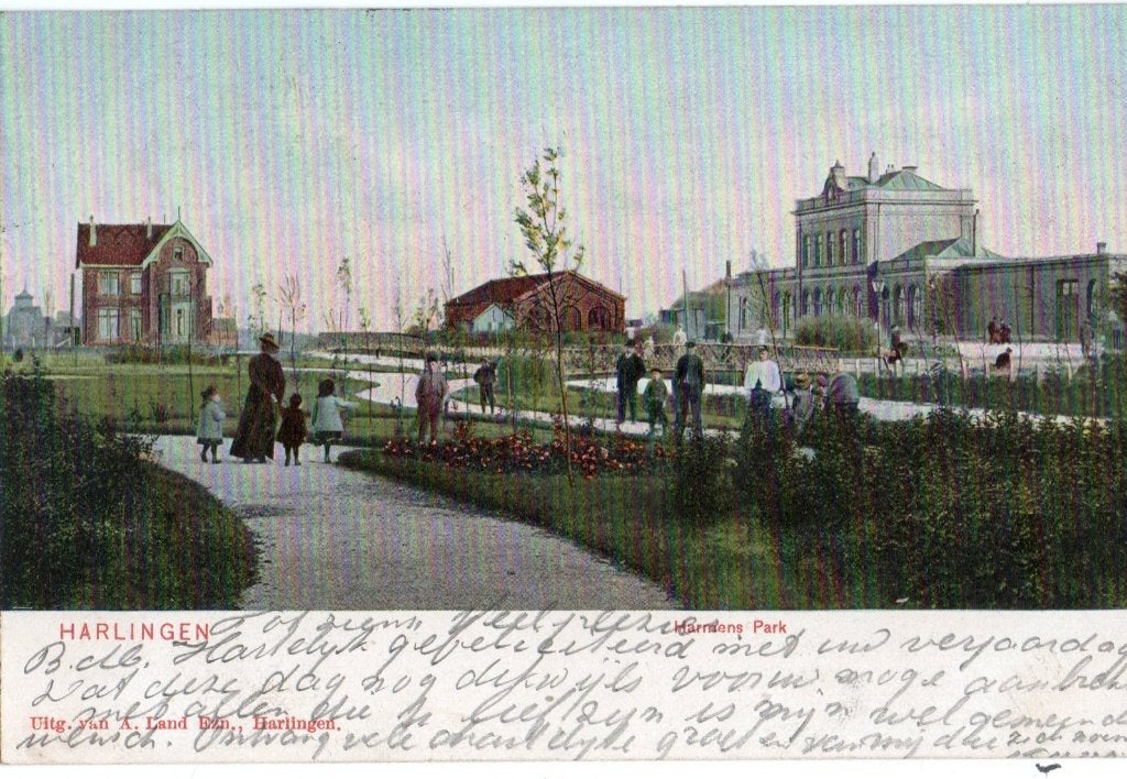 Harlingen, Harmenspark met Station. 6955, Verzenden, Voor 1920, Gelopen, Friesland