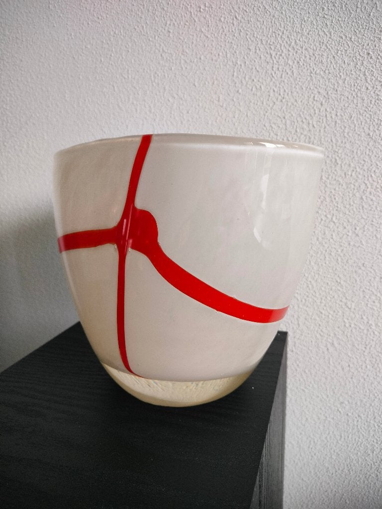 Vaas Opaline Glas Vintage Rood Strik Pontil 1980, Antiek en Kunst, Ophalen of Verzenden