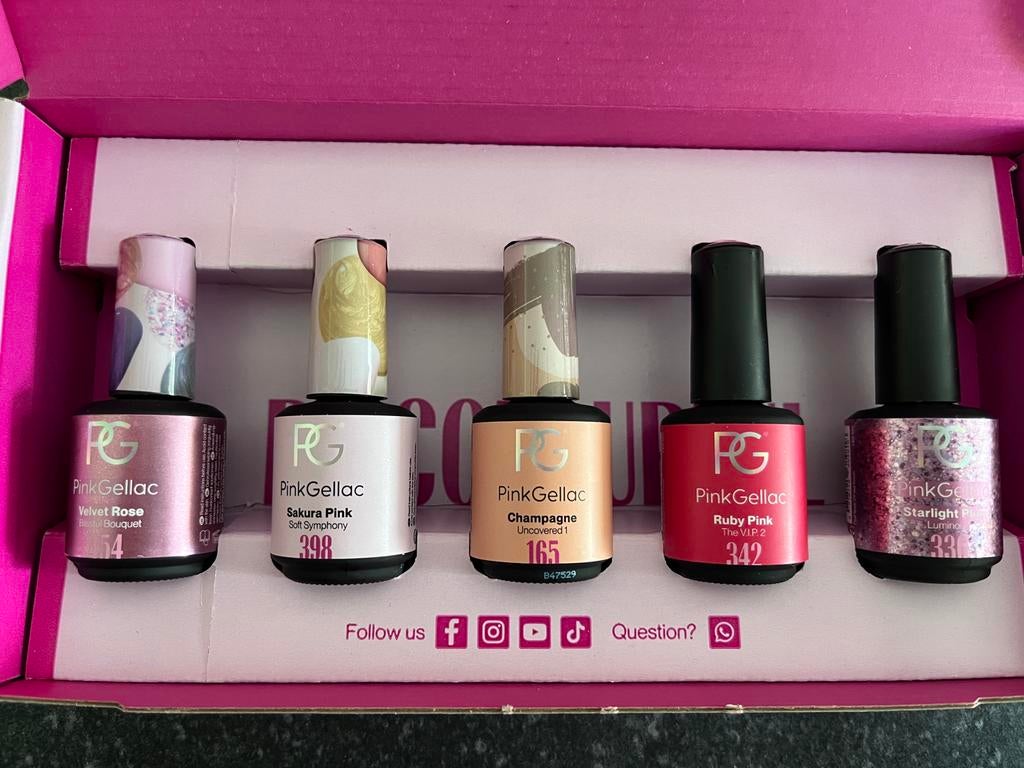 Pink Gellac set met lamp en 7 kleuren, Overige kleuren, Ophalen of Verzenden, Zo goed als nieuw, Handen en Nagels