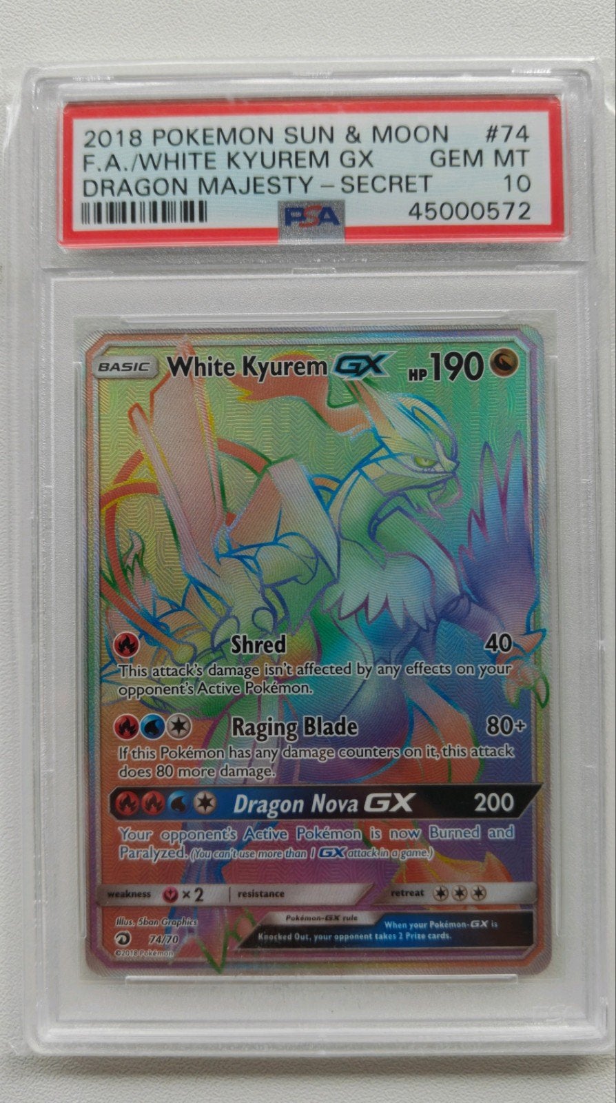 2018 White Kyurem GX #74 PSA 10 Dragon Majesty, Ophalen of Verzenden, Nieuw
