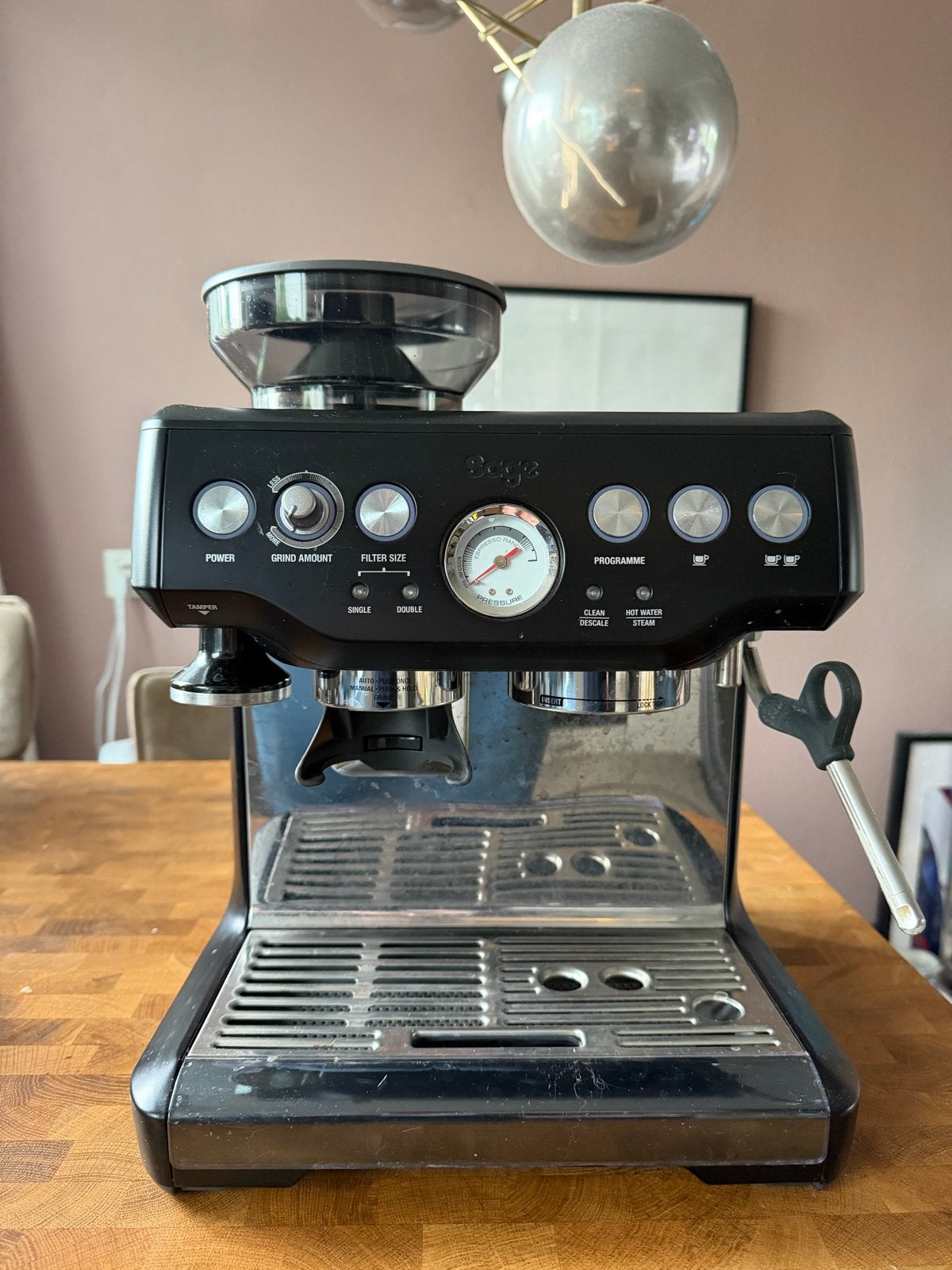 Sage Barista Express Espressomachine met accessoires, Ophalen, Afneembaar waterreservoir, Gebruikt, Espresso apparaat