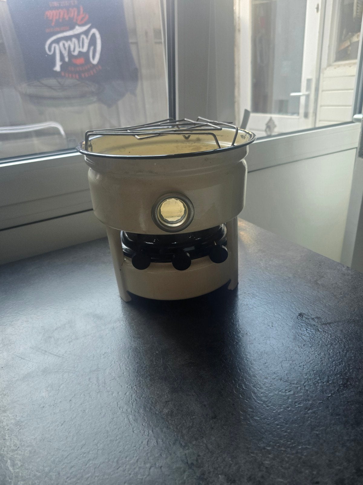Vintage 3 pits Petroleumstel Rechaud - Crèmekleurig Emaille, Ophalen