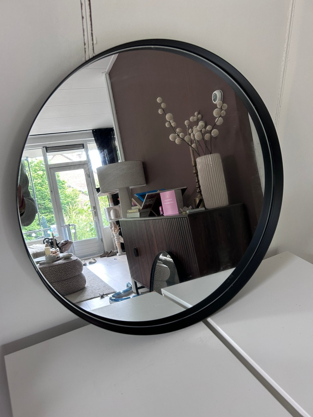 Xenos ronde spiegel zwart, Ophalen, Minder dan 50 cm, Rond, Zo goed als nieuw