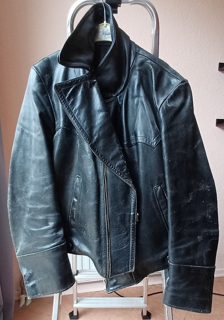 Vintage Zwarte Lederen Jas, Ophalen of Verzenden, Gedragen, Maat 56/58 (XL), Zwart