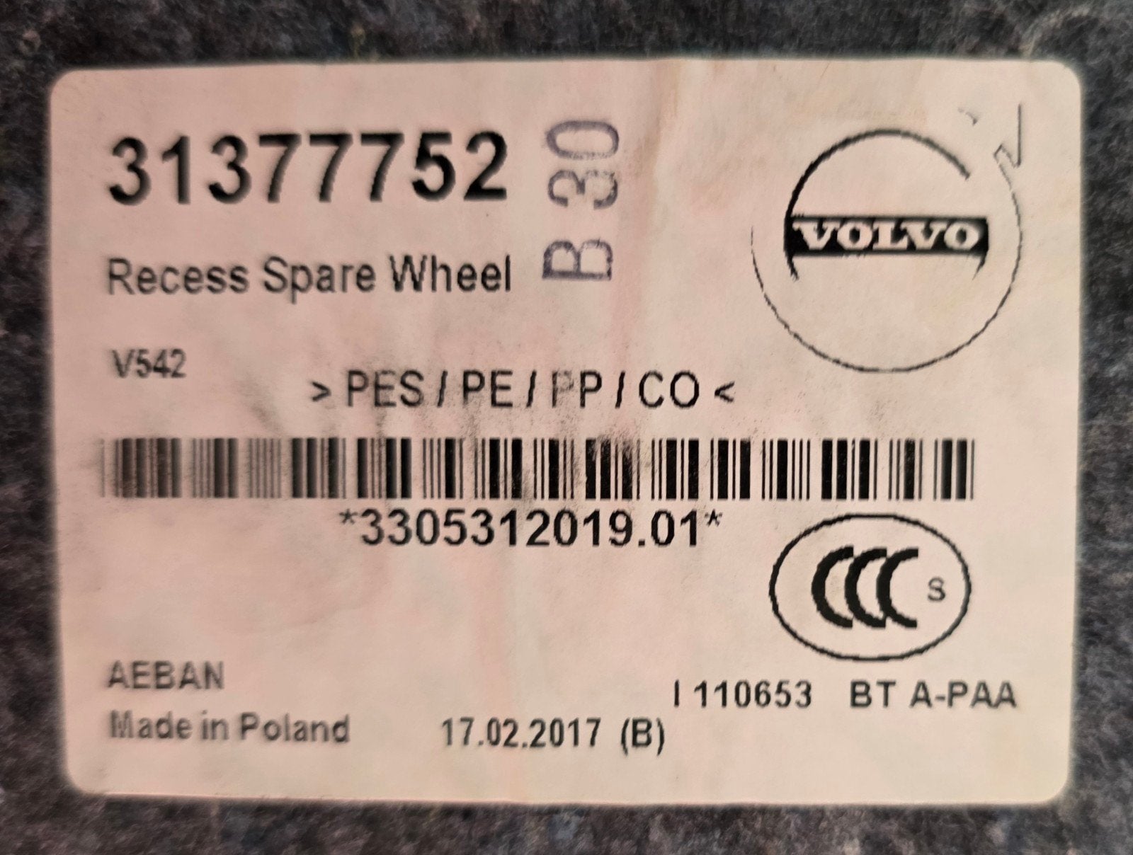 Reserve wiel afdekking Volvo V90, Ophalen, Nieuw, Volvo