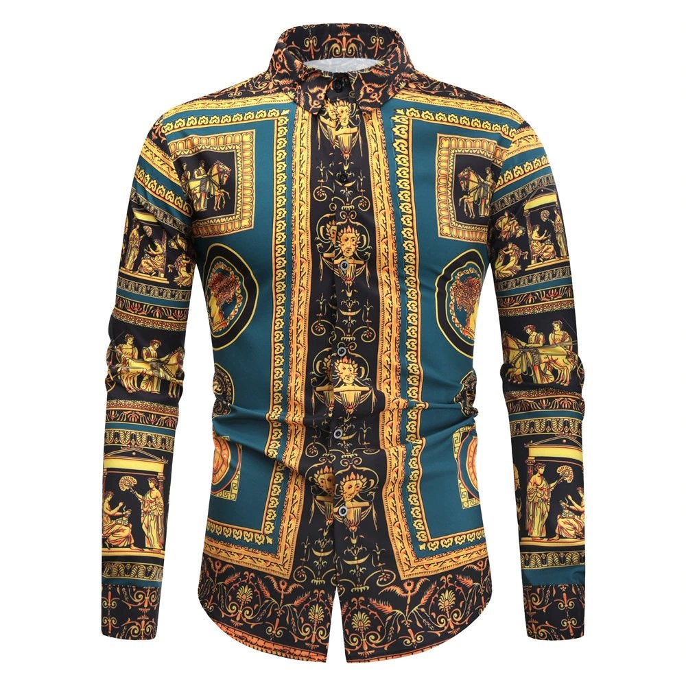 Heren barok overhemd 13 luxe gouden shirt zwart groen fout, Verzenden, Nieuw, Overige kleuren, Overige halswijdtes