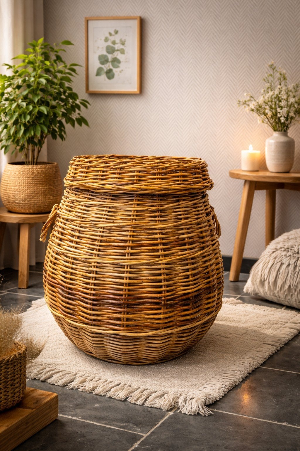 Rotan mand, Mand, Rond, Ophalen of Verzenden, Zo goed als nieuw