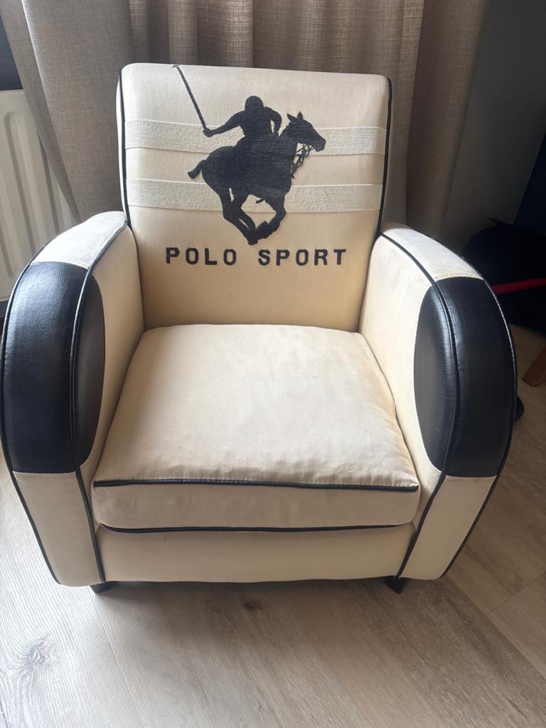 Ralph Lauren Polo Sport Kinderfauteuil Crème met Zwart Leer, Ophalen, Minder dan 50 cm, Gebruikt, Minder dan 75 cm
