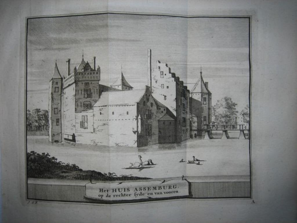 08 Heemskerk Huis Assumburg Kopergravure 1736, Antiek en Kunst, Kunst | Etsen en Gravures, Ophalen of Verzenden