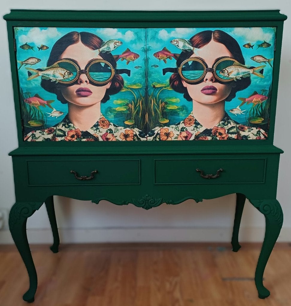 Groene buffetkast, dressoir, Queen Ann kast, eclectisch, vis, 100 tot 150 cm, 200 cm of meer, Ophalen of Verzenden, Zo goed als nieuw