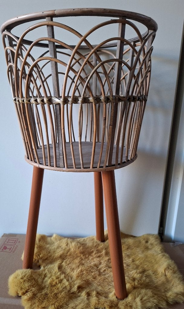 Grote rotan houten plantenstandaard mand ZGAN, Rond, Ophalen of Verzenden, Zo goed als nieuw, Plantenpot of Plantenbak