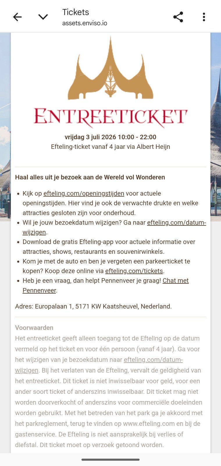 1x entreeticket Efteling - LEES BESCHRIJVING :), Tickets en Kaartjes, Recreatie | Pretparken en Attractieparken, Eén persoon, Ticket of Toegangskaart