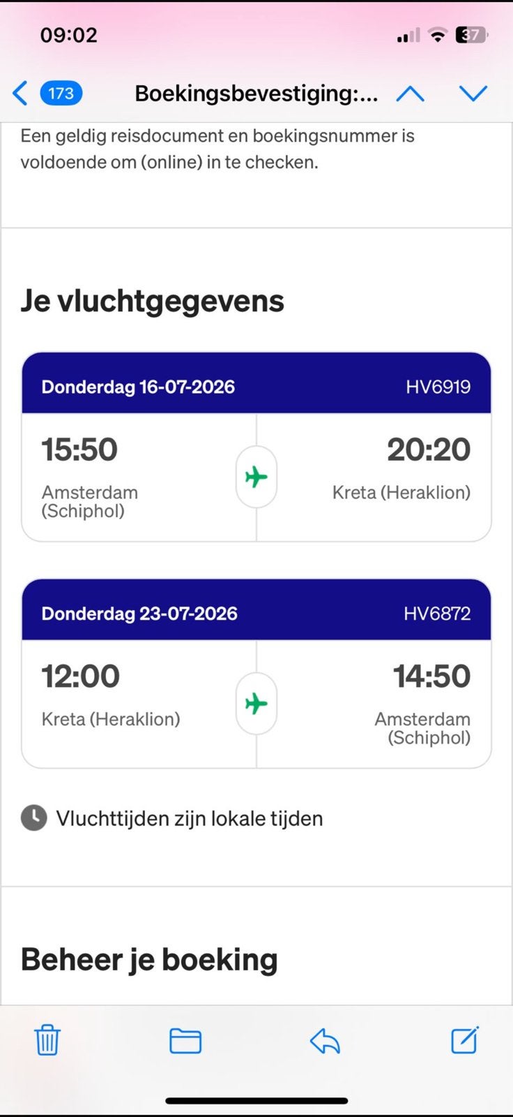 Ticket amsterdam herakilon - retour, Tickets en Kaartjes, Eén persoon, Vliegtuig, Met bestemming of datum