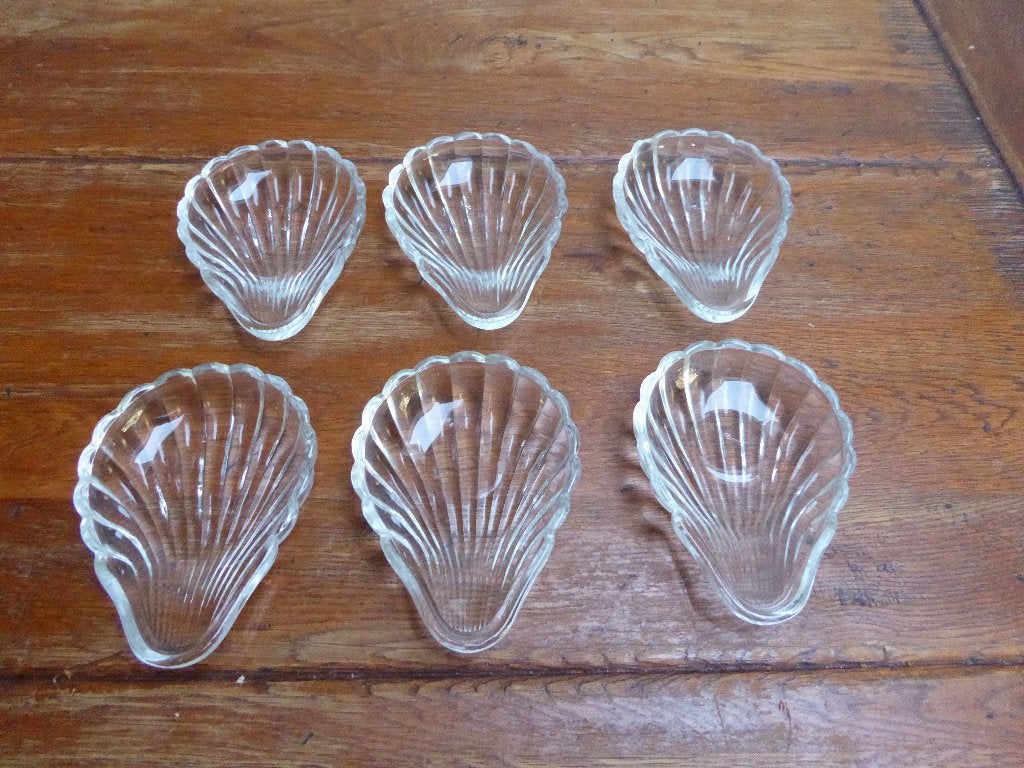6 vintage persglazen schaaltjes, schelp/coquille, Ophalen of Verzenden