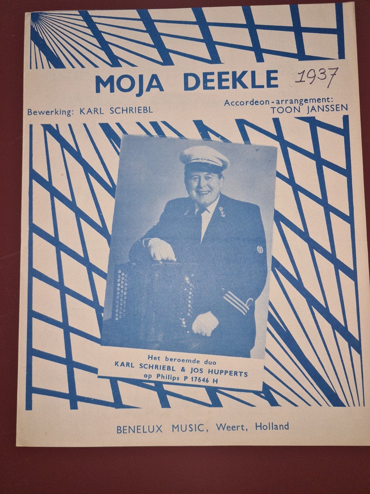 Muziekblad Moja Deekle - Accordeon arrangement 1937, Muziek en Instrumenten, Gebruikt, Klassiek, Piano, Ophalen of Verzenden